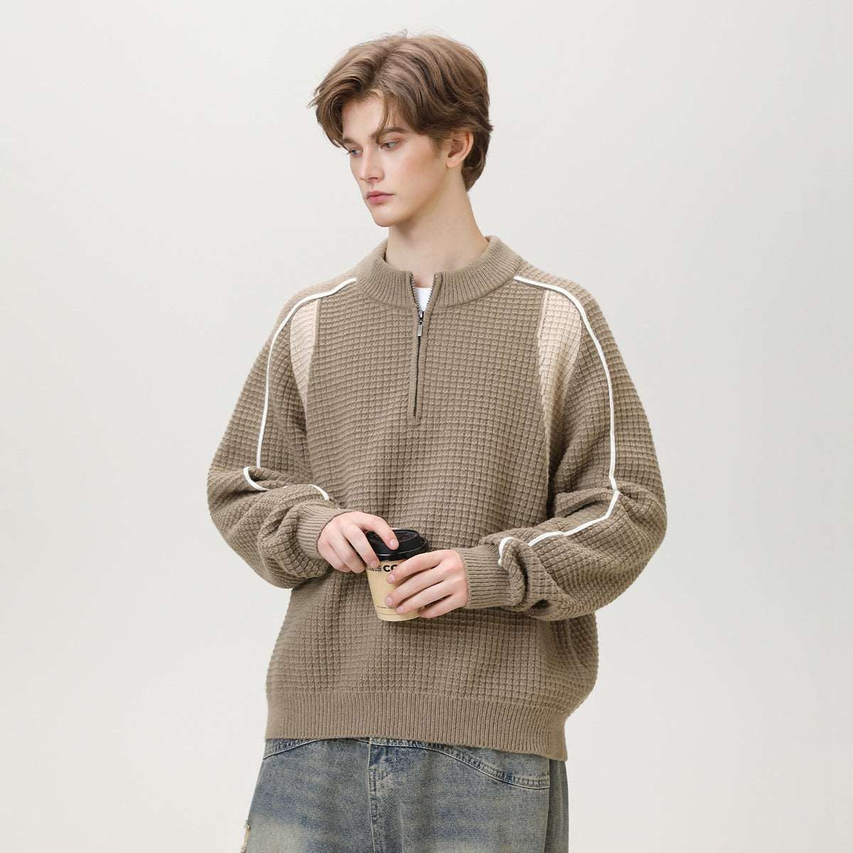 Half zip warm sweater for men